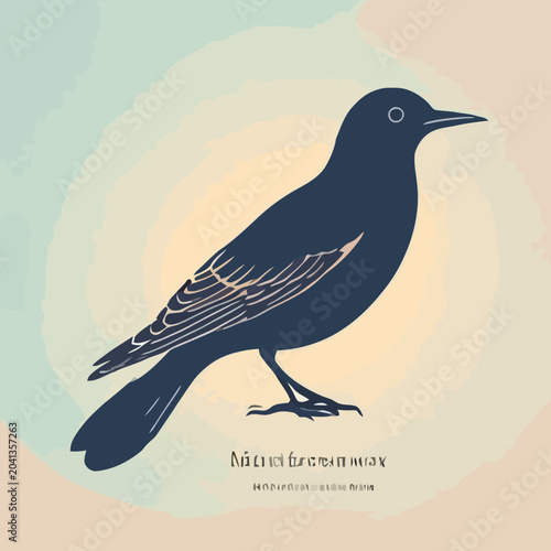A dark silhouette of a small bird on a soft background