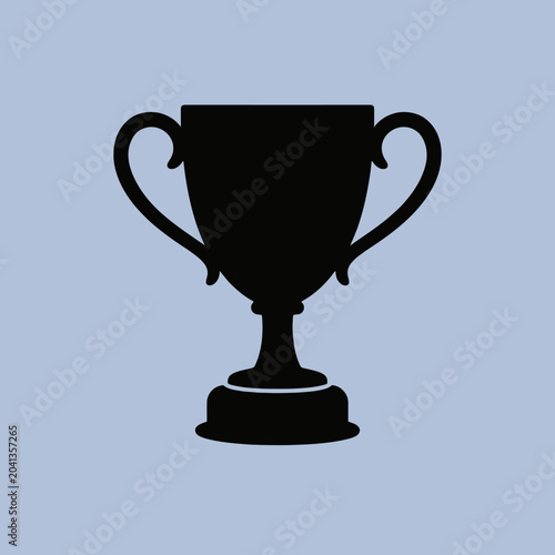 A simple black silhouette of a trophy on a light background