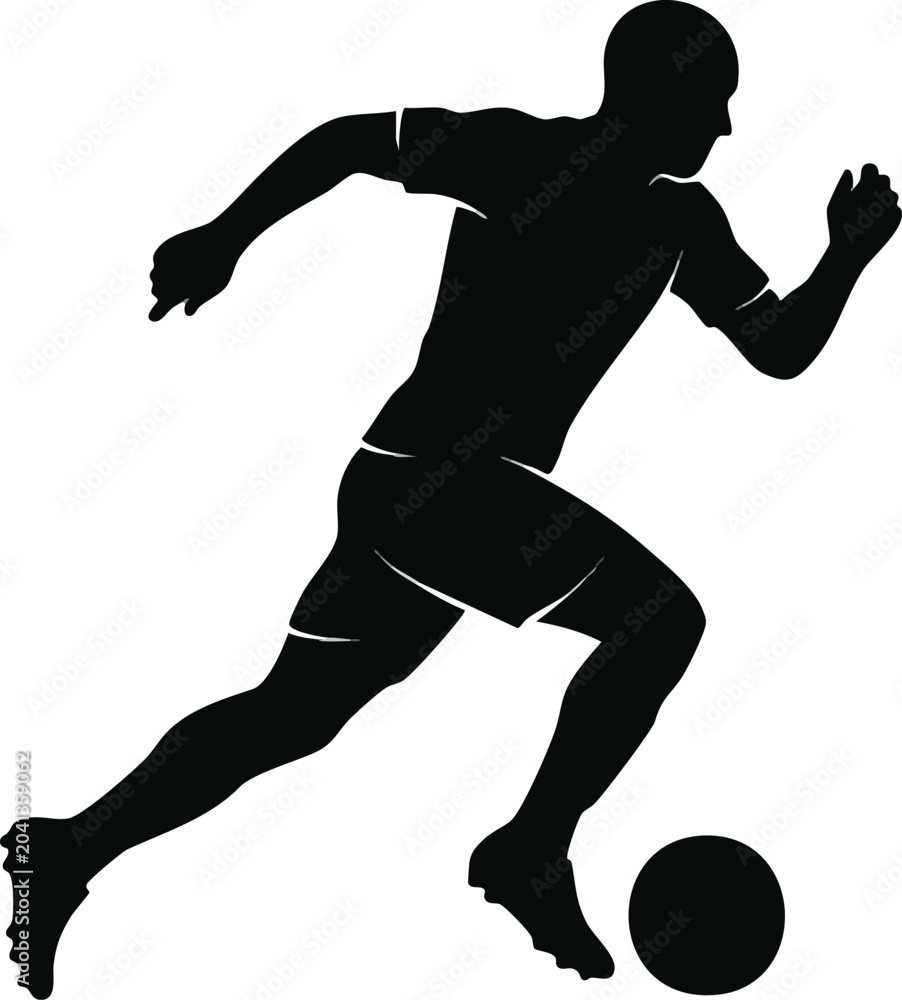 Obraz premium Black silhouette of a soccer player running with a ball