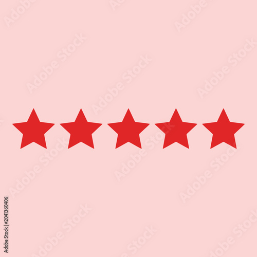 Five bright red stars arranged in a horizontal row on pink