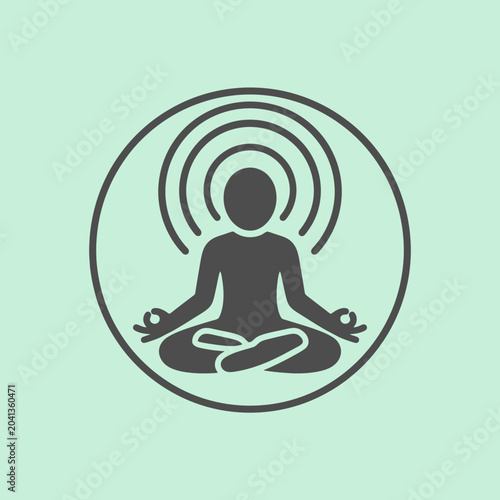 A minimalist icon showing a person meditating in a circle