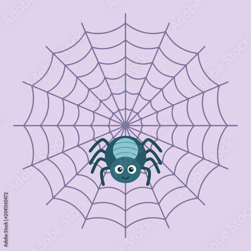 A cute cartoon spider sits in the center of a web