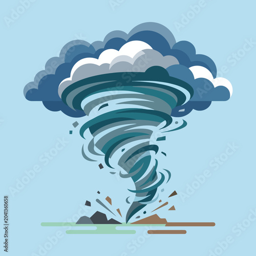 Foto A powerful swirling tornado descends from dark storm clouds above ground