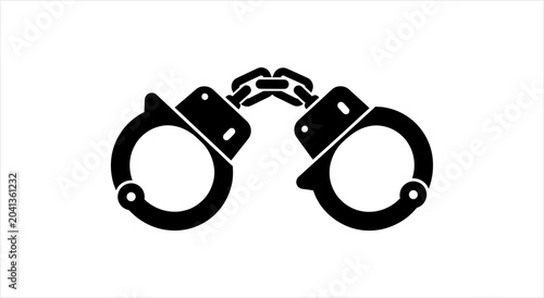 Tableau sur toile Black Silhouette of Handcuffs on White Background.