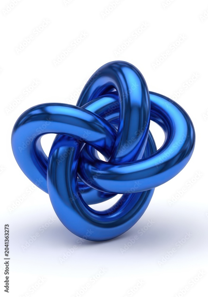 Fototapeta premium Abstract Blue Metallic Torus Knot 3D Render Isolated on White Background for Business and Technology Concepts