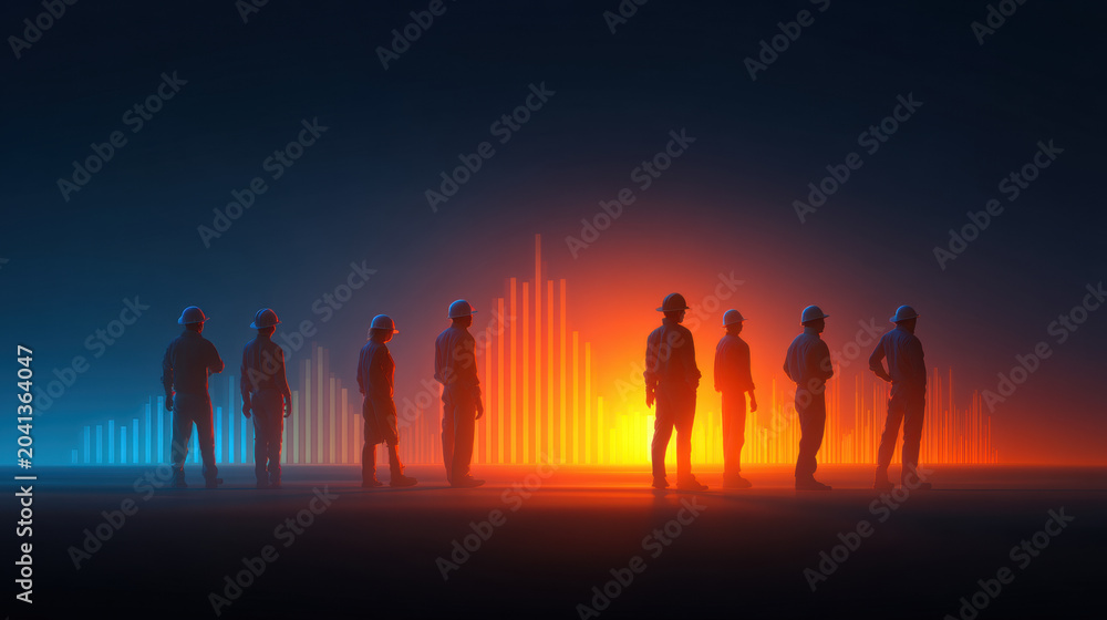 Fototapeta premium Tech layoffs market impact worker silhouette chart illustration