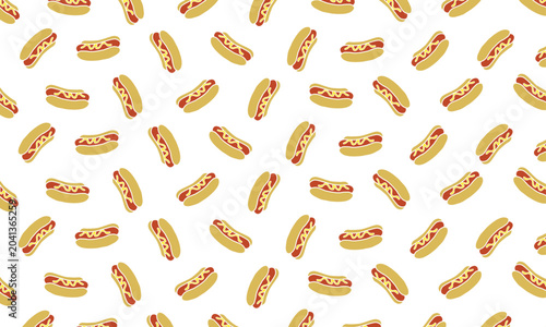 Doodle Hotdog seamless pattern.  Seamless pattern of hotdog Handdraw. illustration background Hotdog food pattern background