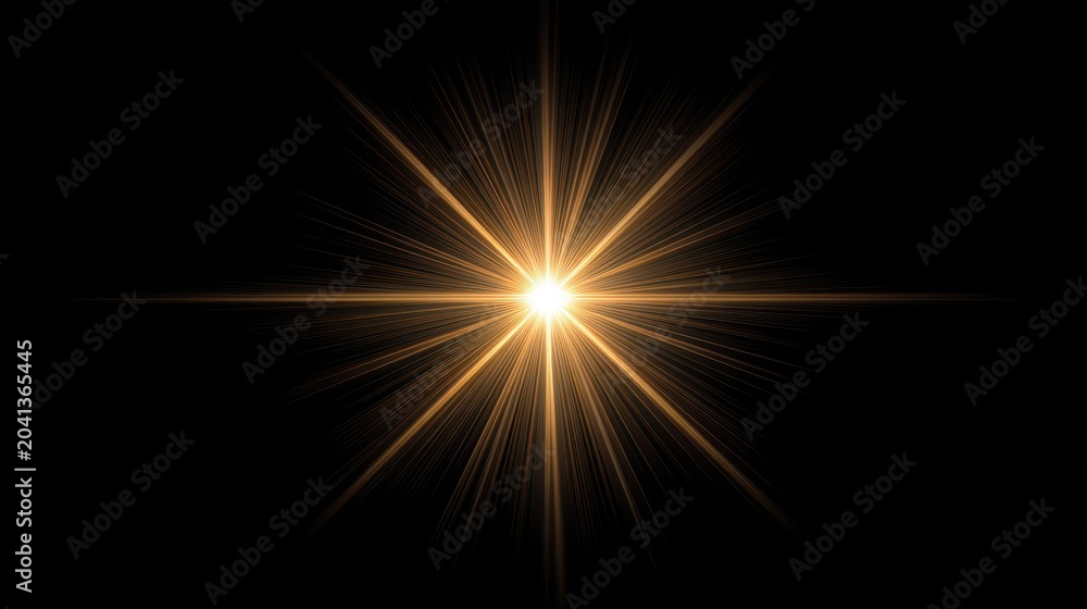 Fototapeta premium Bright golden starburst against a black background, creating an ethereal glow.
