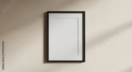 Black framed poster mockup on beige wall realistic interior design presentation