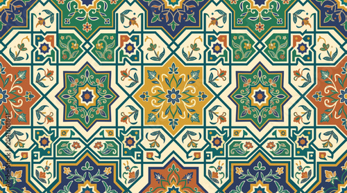 Foto Intricate colorful geometric tiles forming a repeating mosaic pattern across a decorative surface