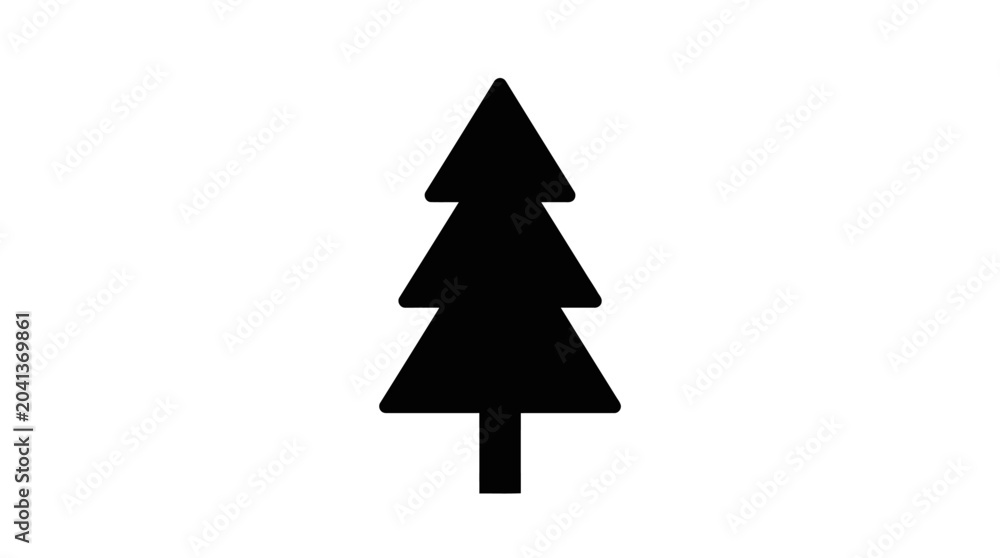 Fototapeta premium Pine tree silhouette stands as a solid black shape representing evergreen forest vegetation in a minimalist graphical style.