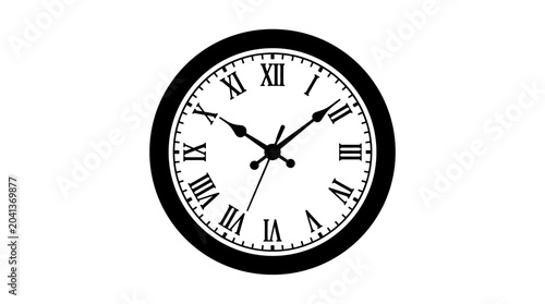 Obraz na płótnie Clock face displays Roman numerals on a circular dial with mechanical hands indicating the current time in a classic style