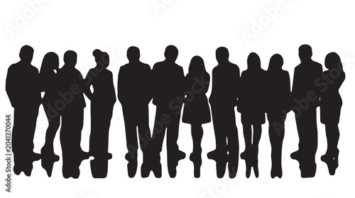 Business people silhouettes, group of standing business men and women
