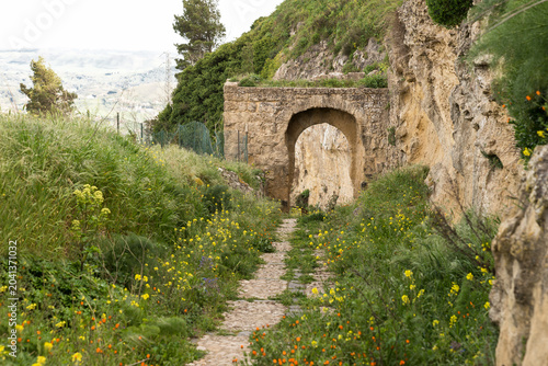 Architectural Sights of The Door of Janniscuro (Porta di Janniscuro) in Enna, Sicily, Italy.