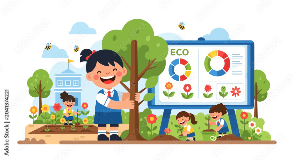 Obraz premium Children Learning Eco-Friendly Gardening Activities