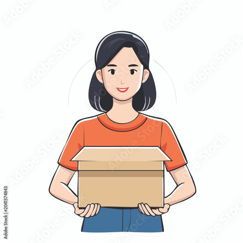 Woman Holding an Open Cardboard Box
