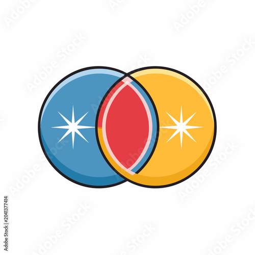 Interlocking Circles with Stars and Red Center