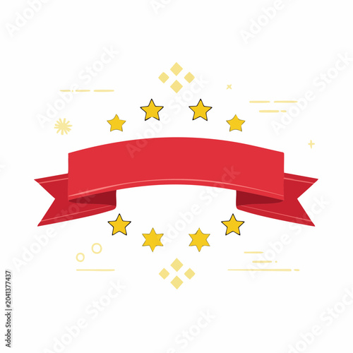 Red Ribbon with Stars and Sparkles