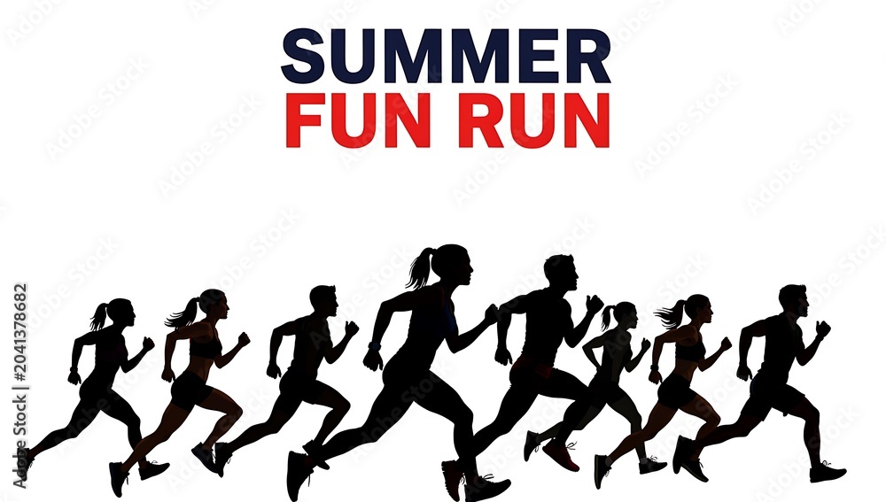 Fototapeta premium Diverse Group of Runners in Silhouette Sprinting for Summer Fun Run Event on Bright Day