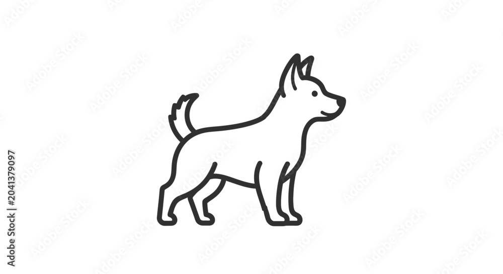 Fototapeta premium Minimalist dog illustration black and white outline for design and branding