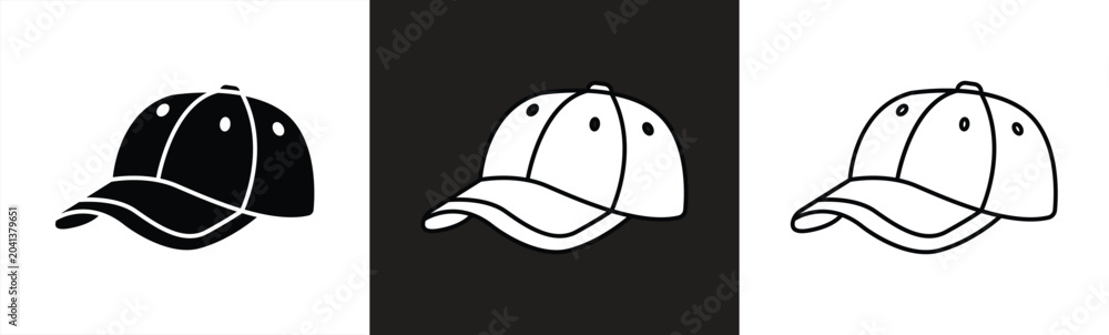 Fototapeta premium Baseball cap icon in silhouette and line style By Passatic, vector illustration