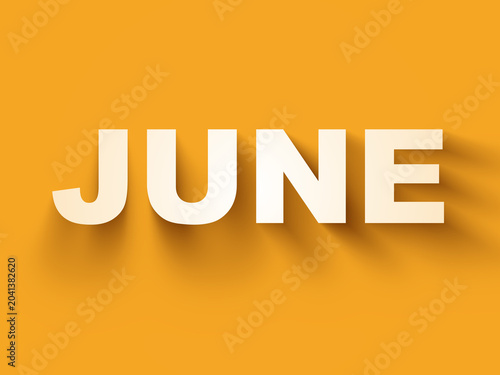  June white text summer on yellow background and soft shadows
