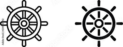 Ship wheel icons set nautical steering wheel illustrations