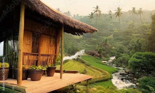 Beautiful bamboo house located in a rural setting.