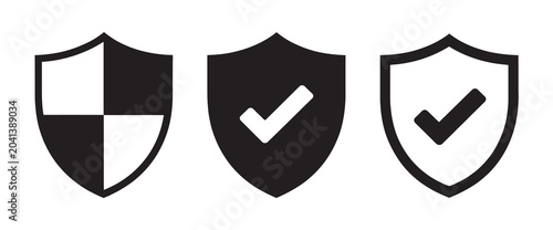 Minimalist shield icon set with check marks for modern website security interface