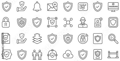Comprehensive set of digital security and data protection line icons for web design