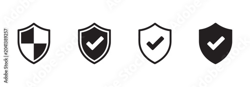 Minimalist shield icon set with check mark symbols for security and trust branding