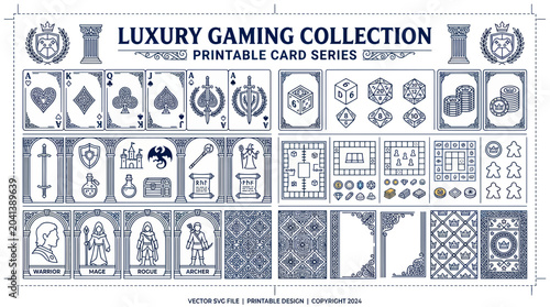 Obraz na płótnie Luxury Gaming Collection: Printable Card Series - Fantasy Elements, Dice, Cards