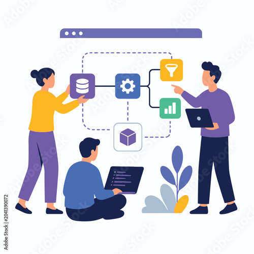 Team Collaboration With Cloud Data Analytics Concept Illustration.