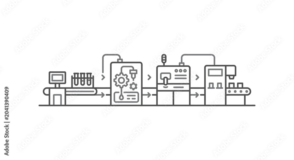 Obraz premium Automated laboratory pharmaceutical production line icon
