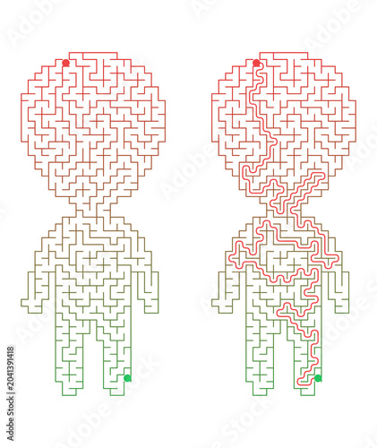 Alien shaped maze for kids activity with solution puzzle