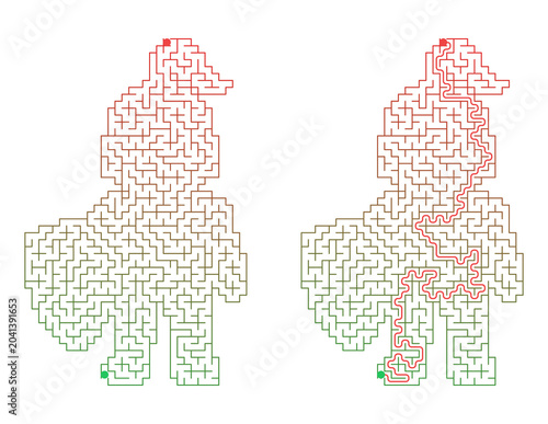 Knight shaped maze for kids activity with solution puzzle