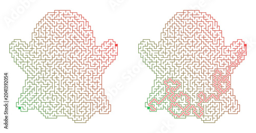 Cute ghost shaped maze for kids activity with solution puzzle