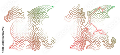 Dragon shaped maze for kids activity with solution puzzle