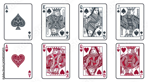 Bild auf Leinwand Playing Cards Ace King Queen Jack Spades and Hearts Collection