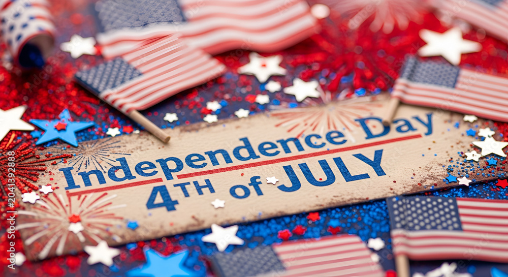 Fototapeta premium American Independence Day Celebration with Flags and Decorations