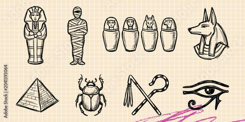 Konstfotografi Black ink scribble doodle vector vintage hand drawn set of greek mythology ancie