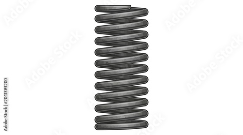 Konstfotografi Close-up of a single gray metal coil spring on a white background with industrial and technical details