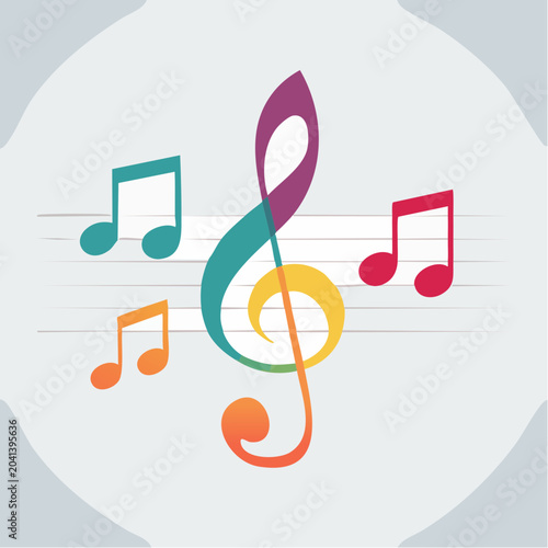 Colorful Treble Clef and Musical Notes on Staff