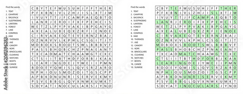Camping Adventure Word Seek Puzzle Sheet Outdoor Vocabulary Challenge