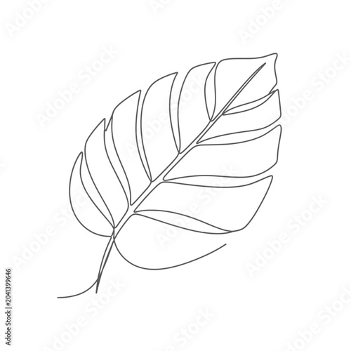 Minimalist Leaf Outline Illustration on White Background