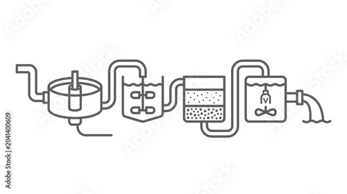 Canvastavla Chemical processing plant with mixing tanks line art diagram.