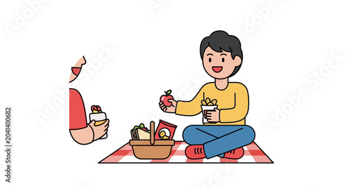 Φωτογραφία Man sitting on picnic blanket eating.