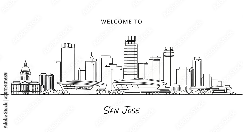 Fototapeta premium San Jose Skyline Illustration: Welcome to Cityscape Art Concept.