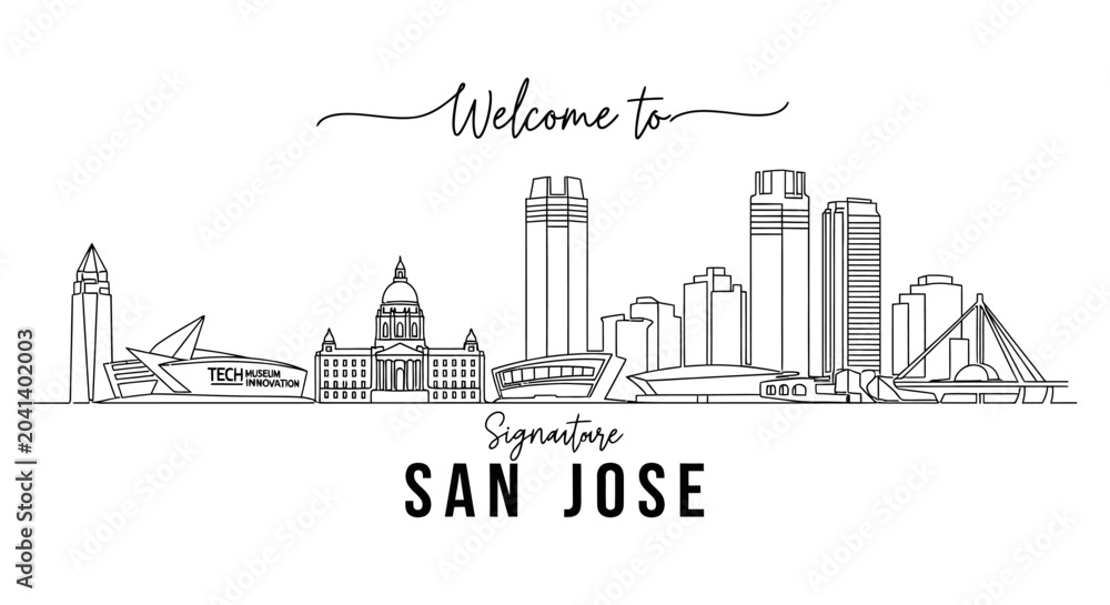 Obraz premium San Jose Signature Skyline Art: Minimalist Line Drawing