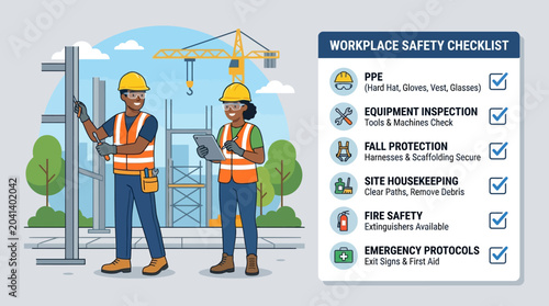 Construction Workers & Safety Checklist - Workplace Safety Concept